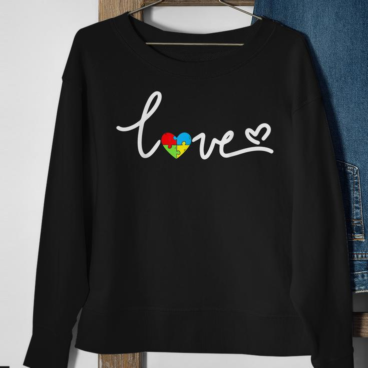 Autism Awareness Day Love Puzzle Pieces Heart Sweatshirt Gifts for Old Women