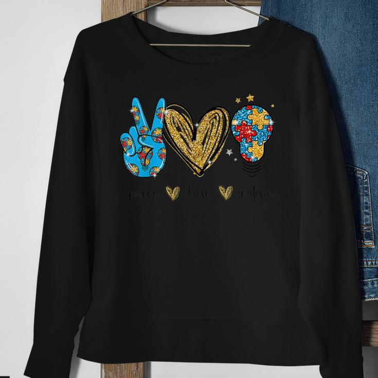 Autism Awareness Day Peace Love Autism Puzzle Ribbon Sweatshirt Gifts for Old Women