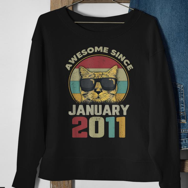 Awesome Since Januar 2011 - 11. Geburtstag Katzenliebhaber Sweatshirt Geschenke für alte Frauen