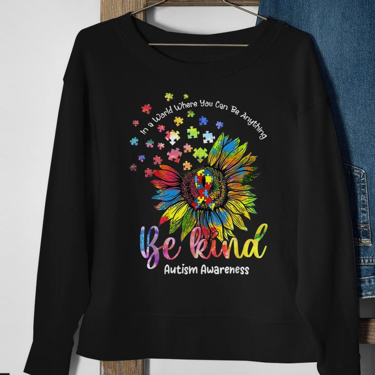 Be Kind Autism Awareness Puzzle Pieces Sunflower Autism Mom Sweatshirt Gifts for Old Women