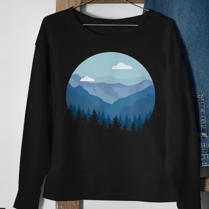 Blue Mountain And Forest Scene Silhouette Sweatshirt Gifts for Old Women