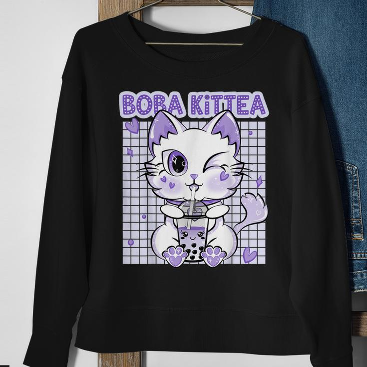 Boba Tea Women Lavender Kittea Kawaii Cat Japanese Sweatshirt Gifts for Old Women
