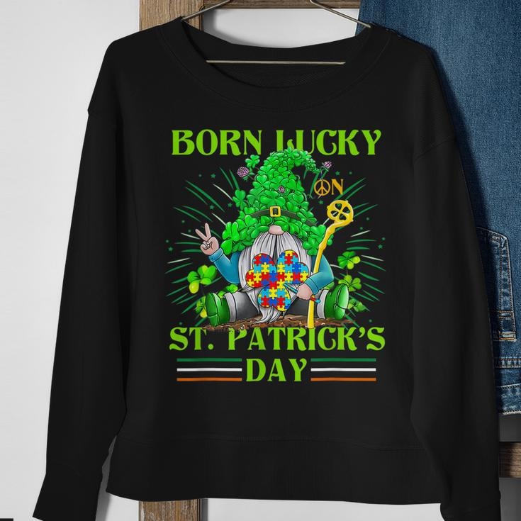 Born Lucky On St Patricks Day Autism St Patricks Day Gnomes Sweatshirt Gifts for Old Women