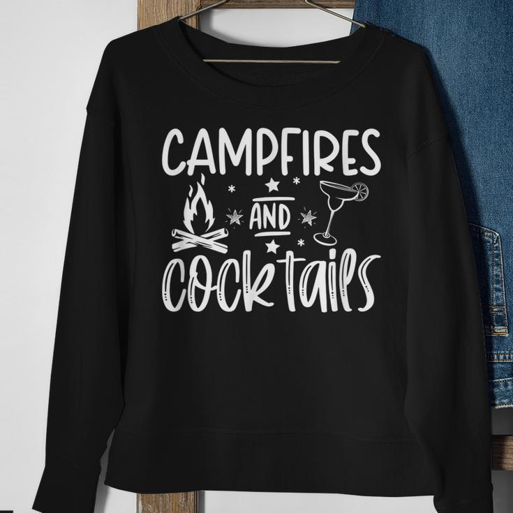 Campfires And Cocktails Graphic Funny Camping Sweatshirt Gifts for Old Women