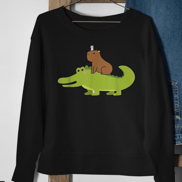Capybara Riding Alligator Pet Dad Mom Boy Girl Kids Outfit Sweatshirt Gifts for Old Women