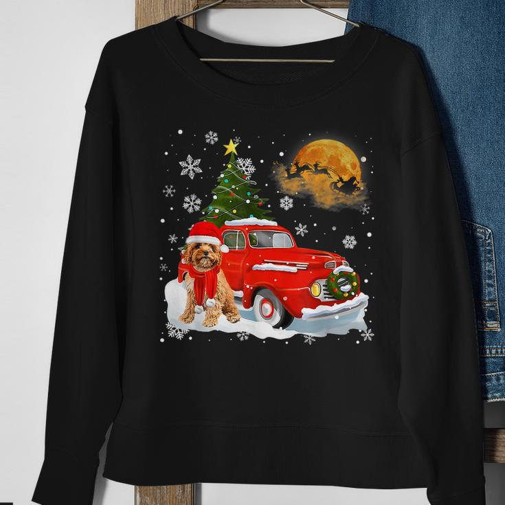 Cavoodle Dog Riding Red Truck Christmas Decorations Men Women Sweatshirt Graphic Print Unisex Gifts for Old Women
