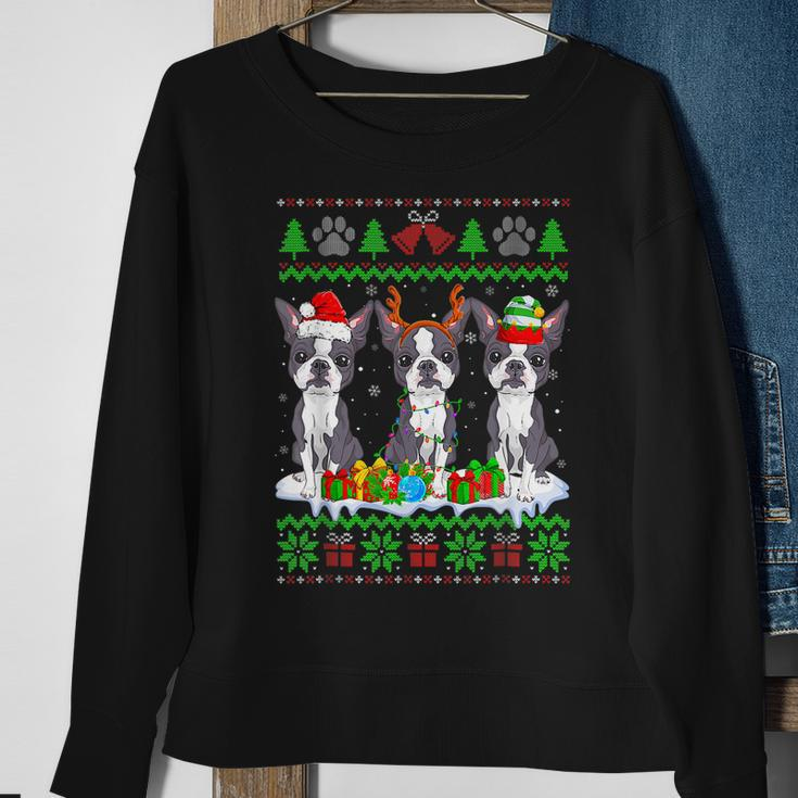 Christmas Boston Terrier Dog Puppy Lover Ugly Xmas Sweater Men Women Sweatshirt Graphic Print Unisex Gifts for Old Women