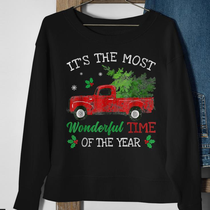 Christmas Red Truck Its The Most Wonderful Time Of The Year Men Women Sweatshirt Graphic Print Unisex Gifts for Old Women