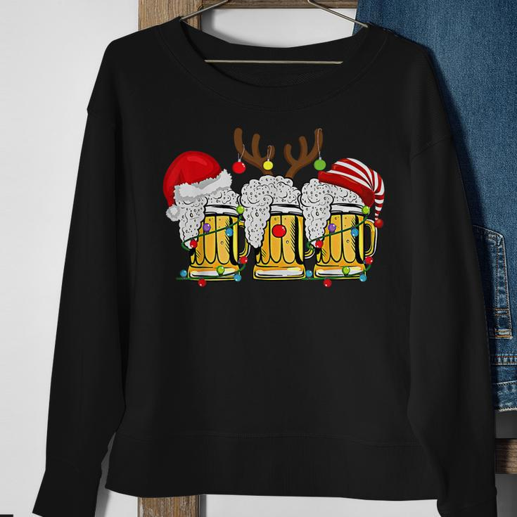 Christmas Three Glass Of Beer Lights Santa Hat Elf Antlers V2 Men Women Sweatshirt Graphic Print Unisex Gifts for Old Women