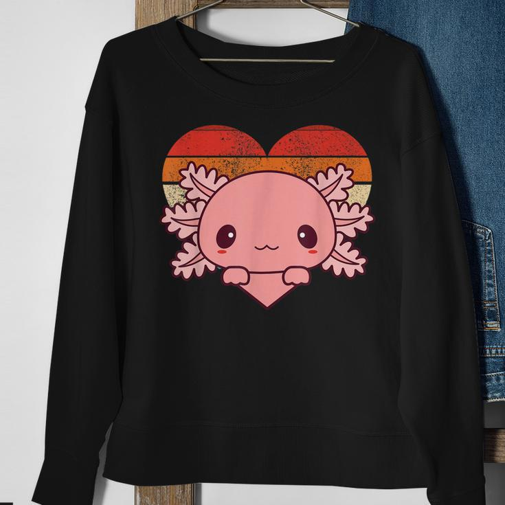 Cute Axolotl Design Retro Heart Shape Vintage Sweatshirt Gifts for Old Women