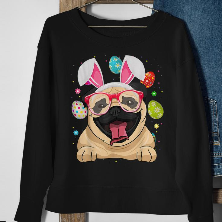 Cute Bunny Pug Dog Face Easter Eggs Easter Day Sweatshirt Gifts for Old Women
