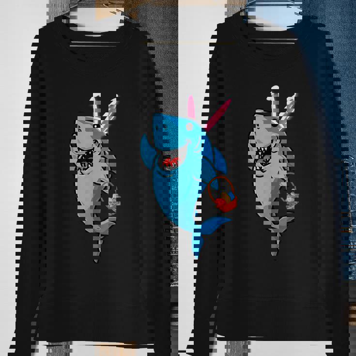 Cute Shark With Easter Basket And Bunny Ears Happy Easter Sweatshirt Gifts for Old Women