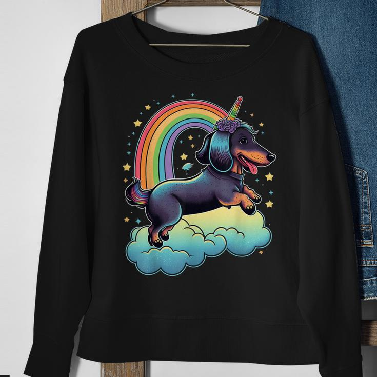 Dachshund Unicorn On Rainbow Unicorn Dachshund Sweatshirt Gifts for Old Women