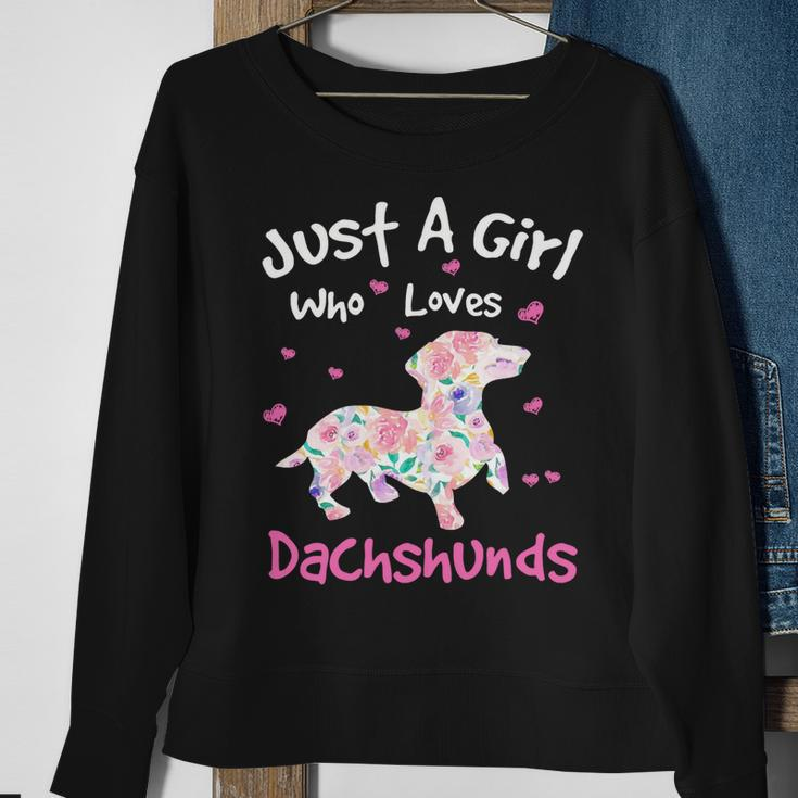 Dachshund Wiener Dog Just A Girl Who Loves Dachshunds Dog Silhouette Flower Gifts Doxie Sweatshirt Gifts for Old Women