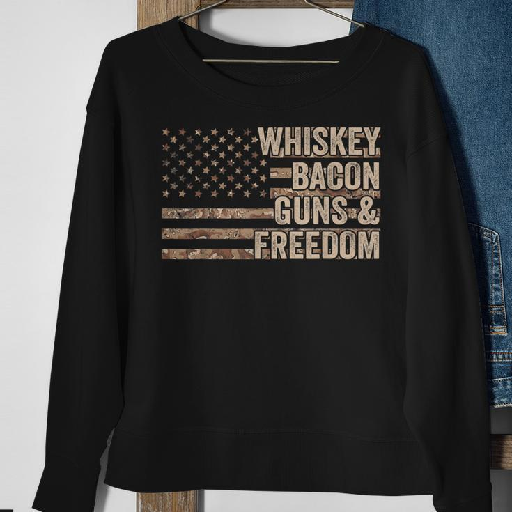 Dad Grandpa Veteran Us Flag Whiskey Bacon Guns Freedom V2 Men Women Sweatshirt Graphic Print Unisex Gifts for Old Women