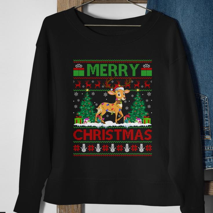 Deer Lover Xmas Tree Lights Ugly Santa Deer Christmas Great Gift Sweatshirt Gifts for Old Women
