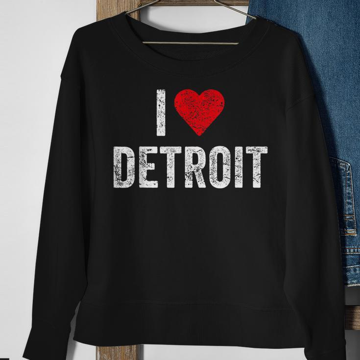 Distressed I Love Detroit 313 Motor City Detroit Men Women Sweatshirt Graphic Print Unisex Gifts for Old Women