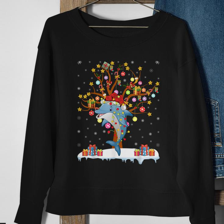 Dolphin Lighting Xmas Tree Dolphin Christmas Tree Sweatshirt Gifts for Old Women