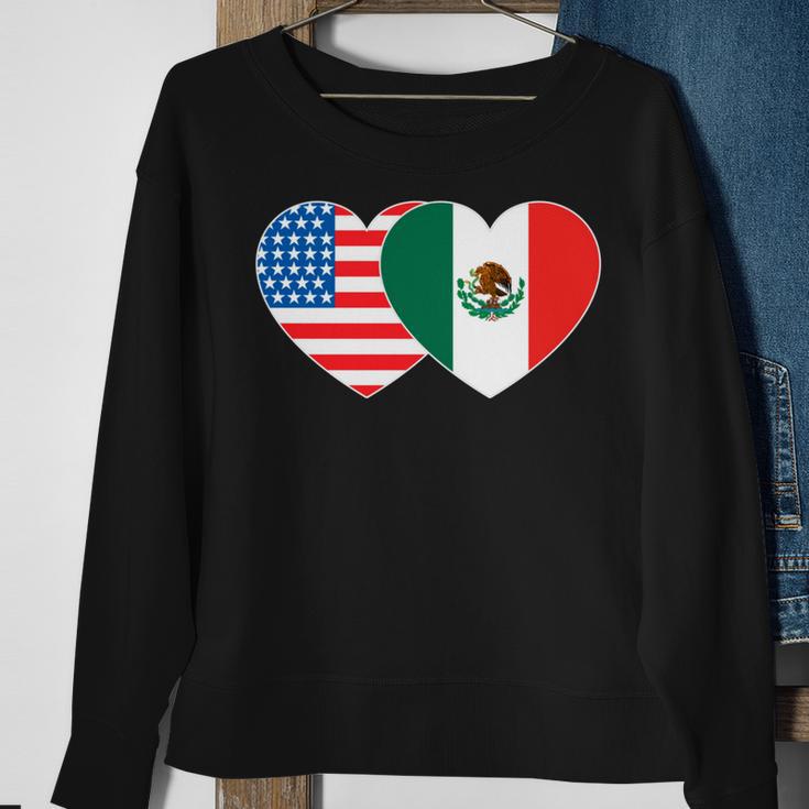 Doppelherz Mexiko & USA Flagge Langarmshirt für mexikanisch-amerikanische Patrioten Sweatshirt Geschenke für alte Frauen