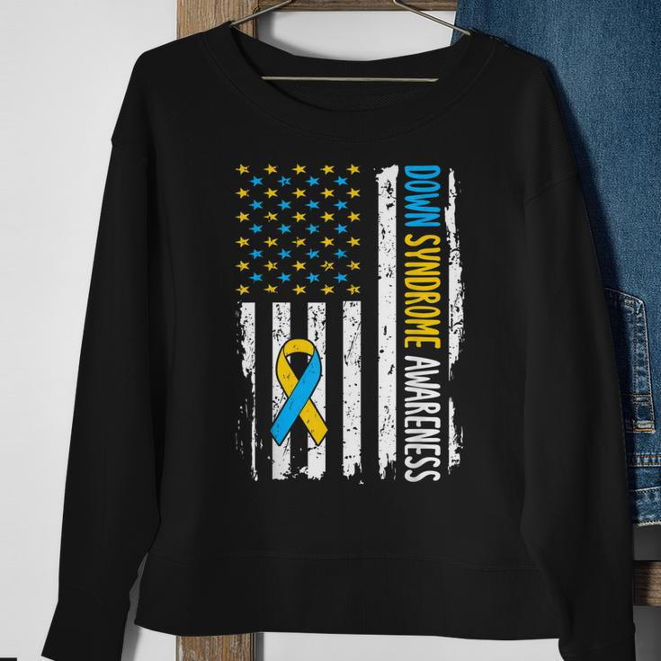 Down Syndrome Awareness American Flag T21 Down Syndrome Sweatshirt Gifts for Old Women