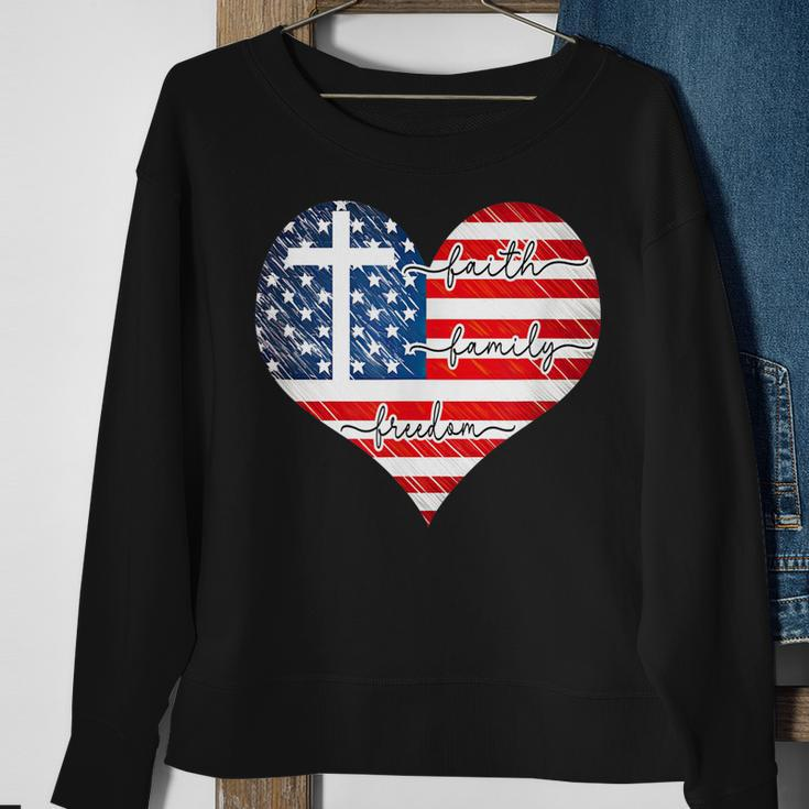 Faith Family Freedom Heart - 4Th Of July Patriotic Flag Sweatshirt Gifts for Old Women