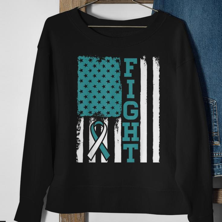 Fight Cervical Cancer Awareness Month White Teal Ribbon Sweatshirt Gifts for Old Women