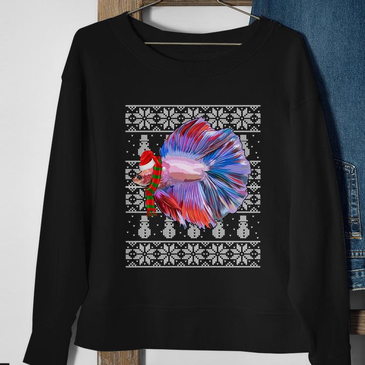 Fish Xmas Santa Hat Betta Fish Ugly Christmas Gift Sweatshirt Gifts for Old Women