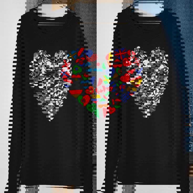 Flags Of Countries Of The World International Flag Heart Sweatshirt Gifts for Old Women