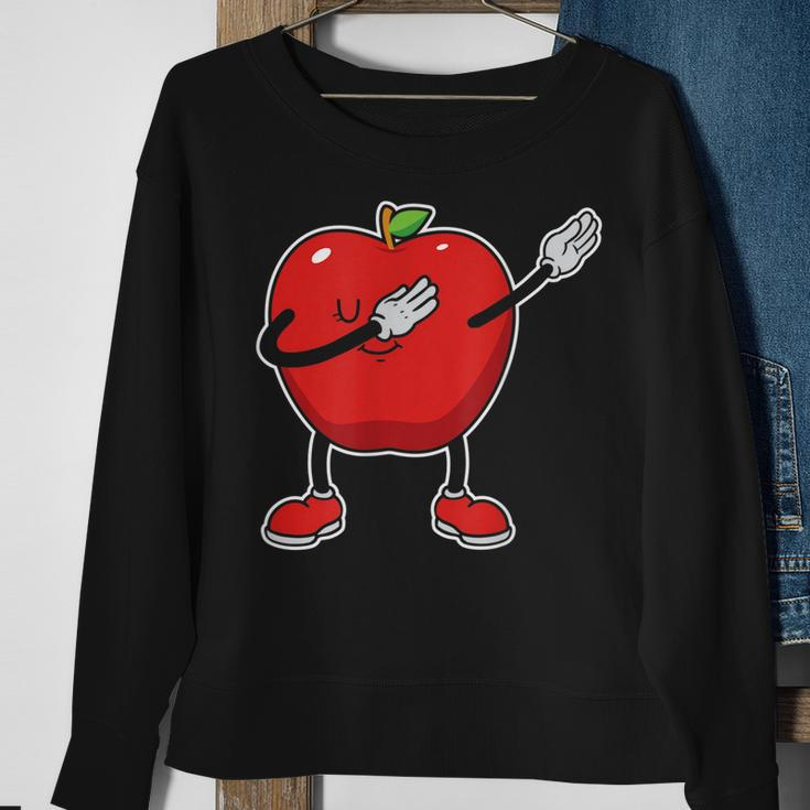 Fröhlicher Apfel Karikatur Schwarzes Sweatshirt, Lustiges Obstmotiv Tee Geschenke für alte Frauen