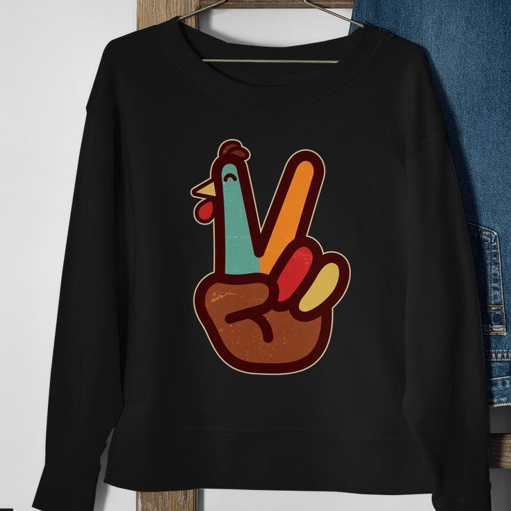 Funny Cute Thanksgiving Hand Turkey Peace Sign Sweatshirt Gifts for Old Women