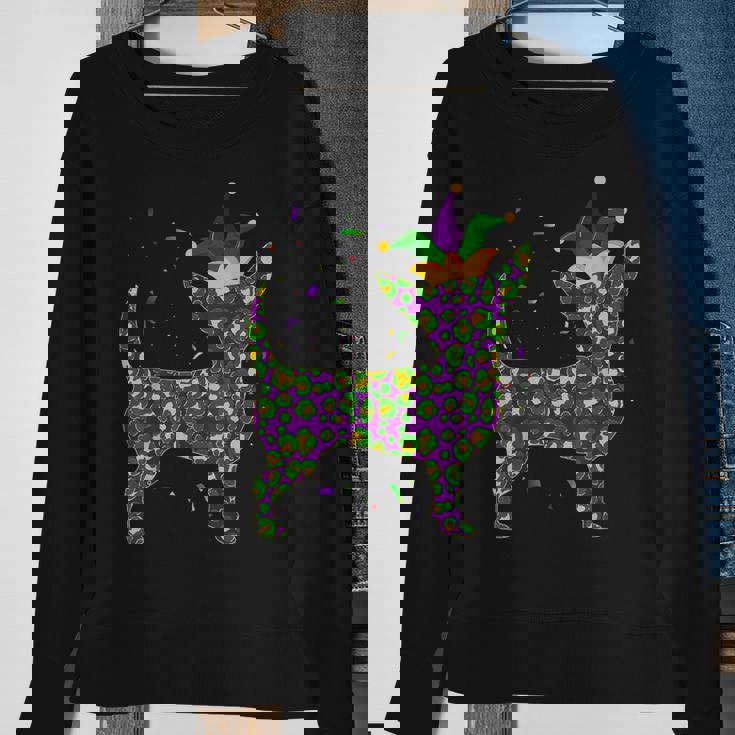 Funny Dog Mardi Gras Cute Leopard Chihuahua Puppy Lover Men Women Sweatshirt Graphic Print Unisex Gifts for Old Women