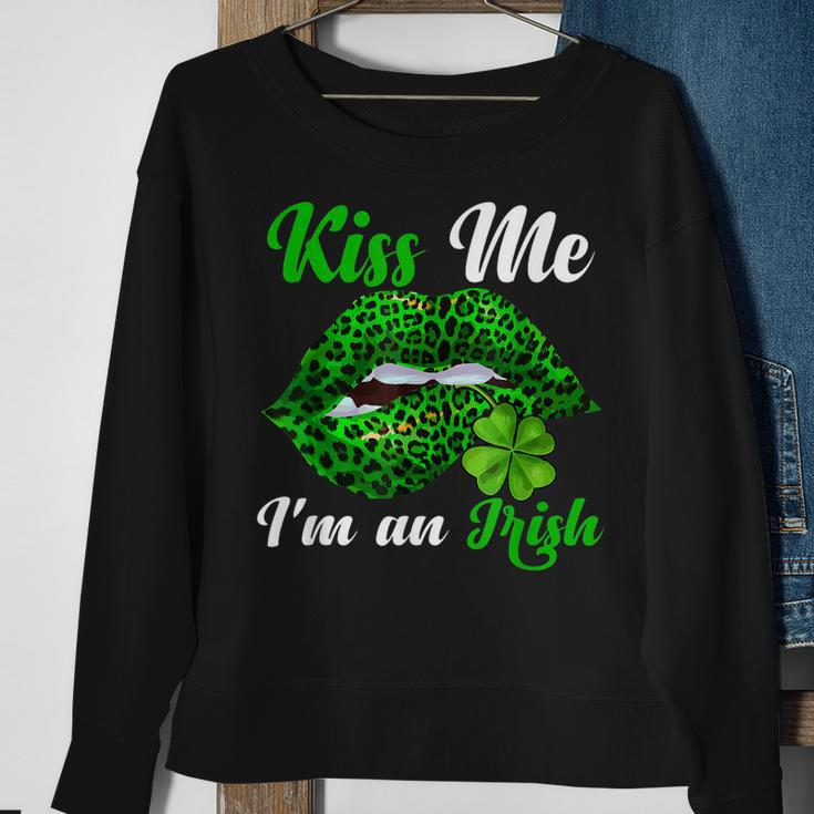 Funny Joke Im An Irish St Patricks Day Lips With Clover Sweatshirt Gifts for Old Women