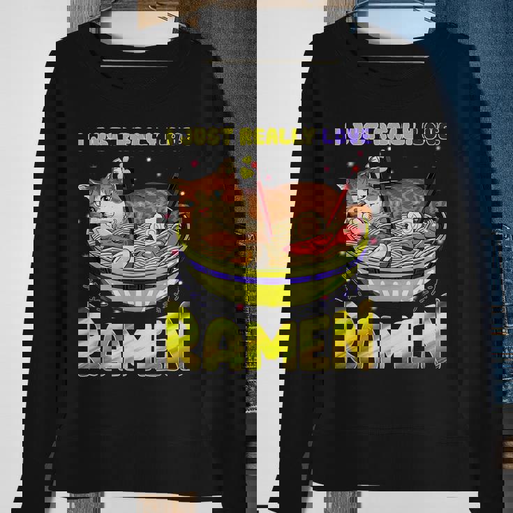 Funny Kawaii Anime Cats Love Ramen Japanese Noodles Men Women Sweatshirt Graphic Print Unisex Gifts for Old Women