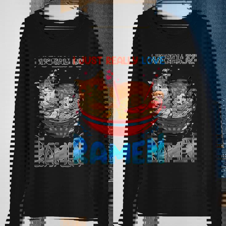 Funny Kawaii Anime Cats Love Ramen Japanese Noodles V2 Men Women Sweatshirt Graphic Print Unisex Gifts for Old Women