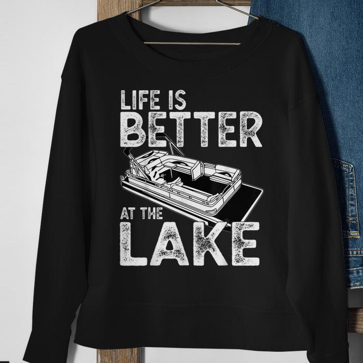 Funny Pontoon Captain Life Is Better At The Lake Boating Sweatshirt Gifts for Old Women
