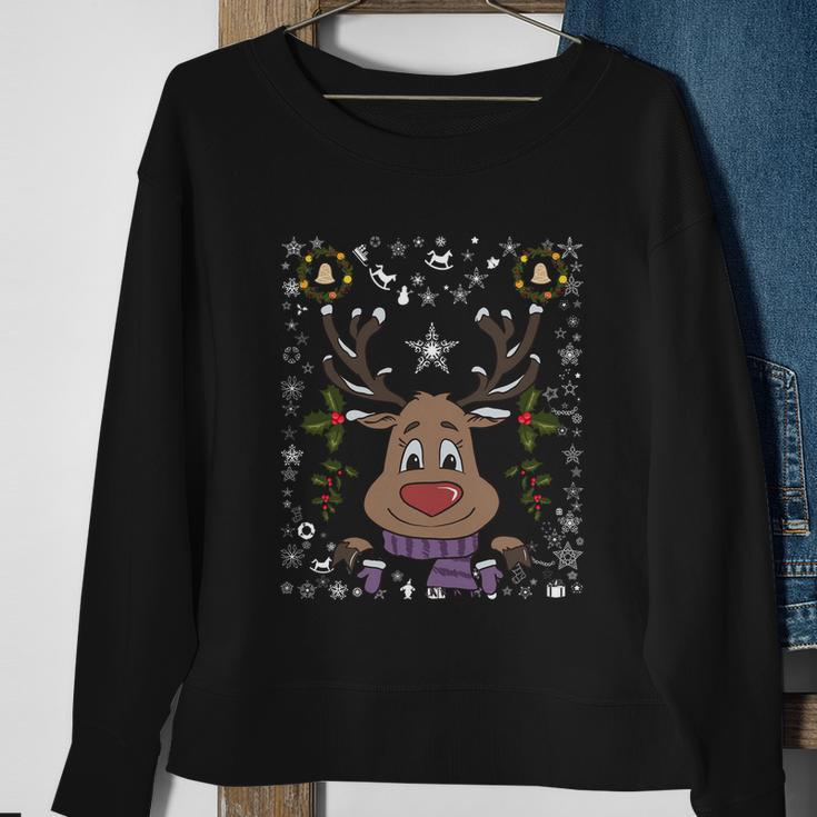 Funny Reindeer Xmas Deer Snowflakes Family Ugly Christmas Gift Sweatshirt Gifts for Old Women