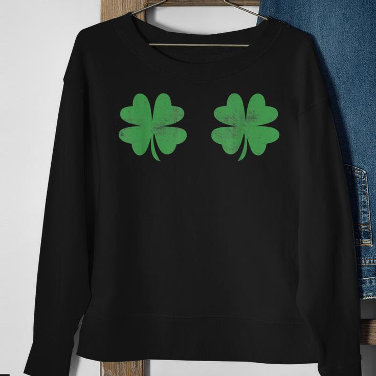 Funny Shamrock Boobs St Patricks Day Sweatshirt Gifts for Old Women