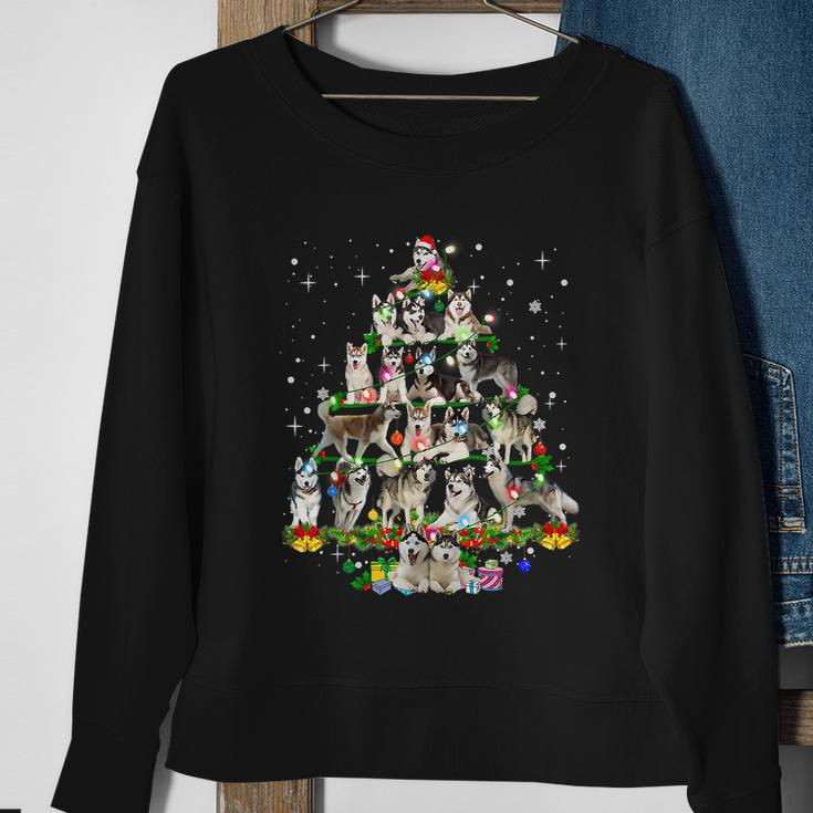 Funny Siberian Husky Christmas Tree Xmas Dog Dad Mom Tshirt Sweatshirt Gifts for Old Women