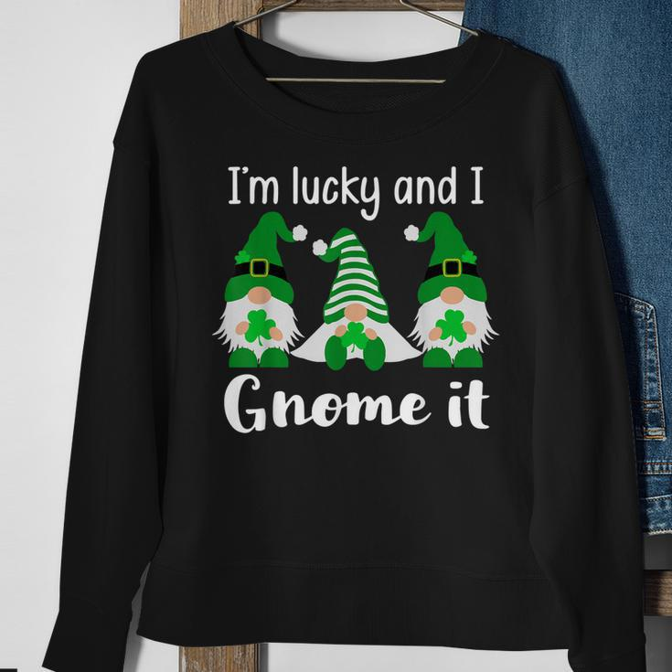 Funny St Patricks Friends Gnomes Im Lucky And I Gnome It Sweatshirt Gifts for Old Women