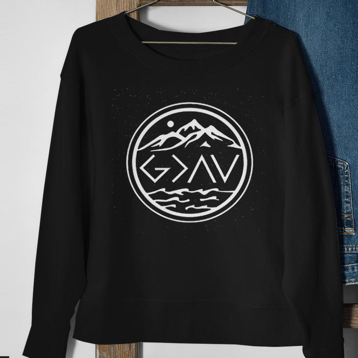 God Is Greater Than The High And Lows Cute Graphic Inspirational Christian Mountain Men Women Sweatshirt Graphic Print Unisex Gifts for Old Women