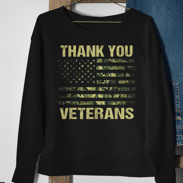 Green Camouflage American Flag - Thank You Veterans Camo Sweatshirt Gifts for Old Women