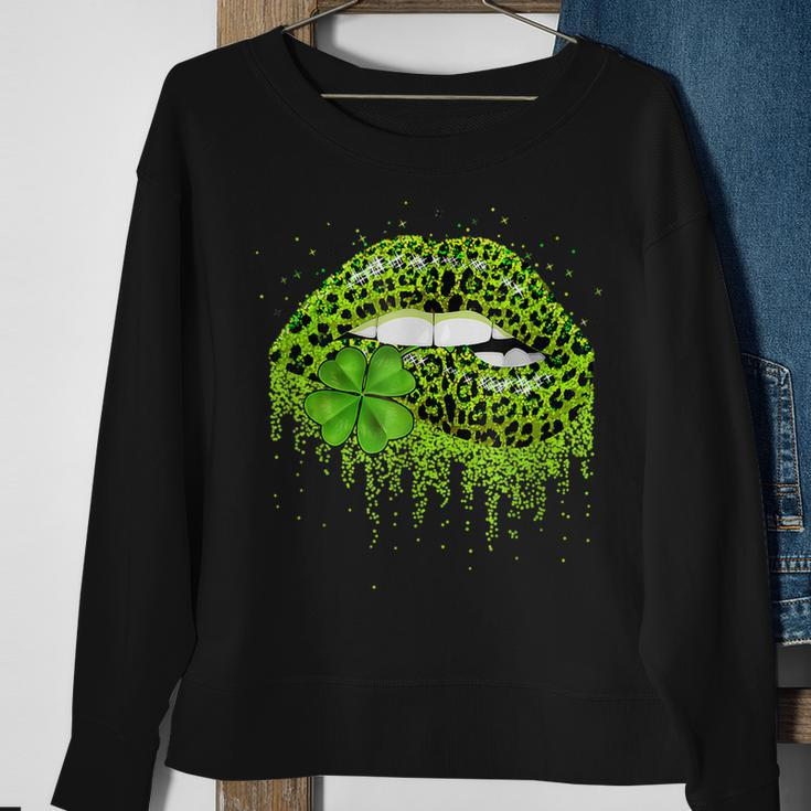 Green Lips Sexy Irish Leopard Shamrock St Patricks Day V5 Sweatshirt Gifts for Old Women