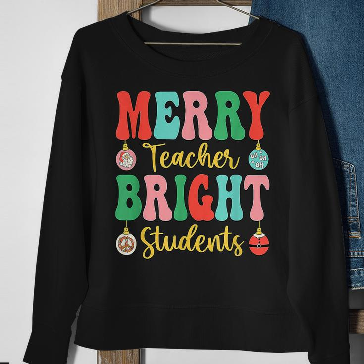 Groovy Retro Christmas Merry & Bright Teacher Student Hippie Men Women Sweatshirt Graphic Print Unisex Gifts for Old Women