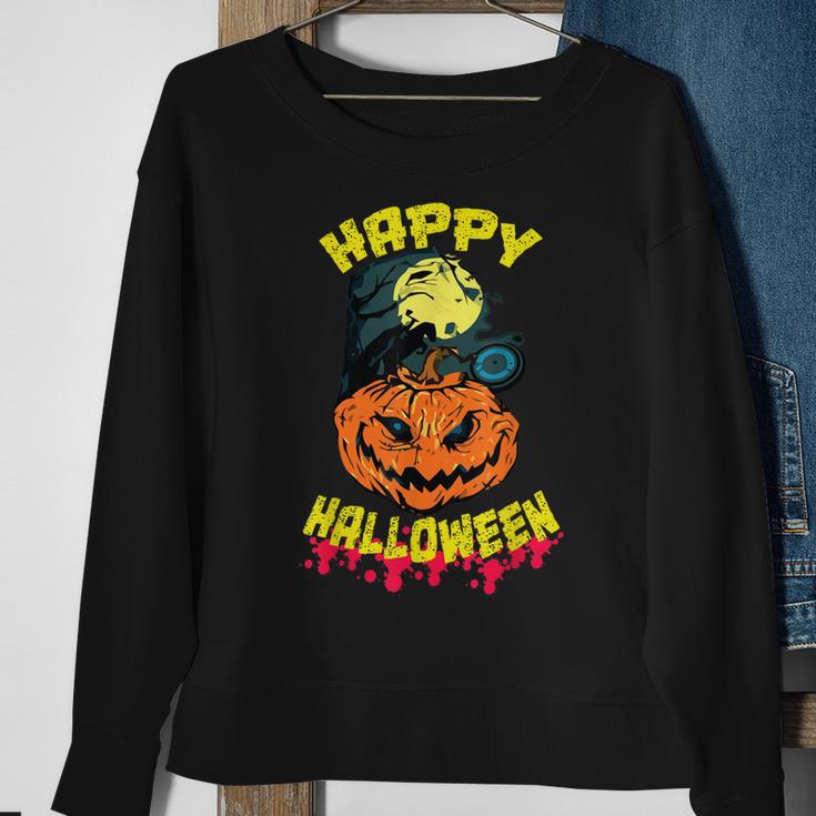 Halloween Grinsender Kürbis Horror Lustiges Spaß Sweatshirt Geschenke für alte Frauen