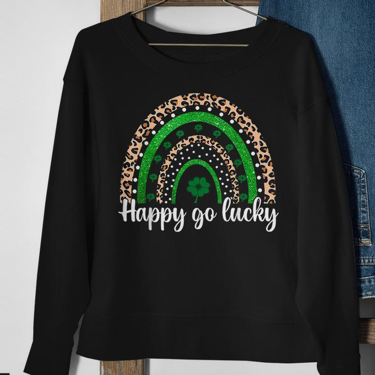 Happy Go Lucky St Patricks Day Rainbow Lucky Clover Shamrock Sweatshirt Gifts for Old Women