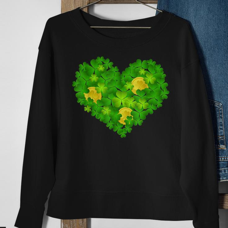 Happy St Patricks Day Heart Lucky Leopard Shamrock Irish Sweatshirt Gifts for Old Women