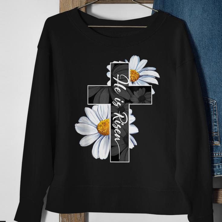 He Is Risen Flower Jesus Cross Religious Happy Easter Day Sweatshirt Gifts for Old Women