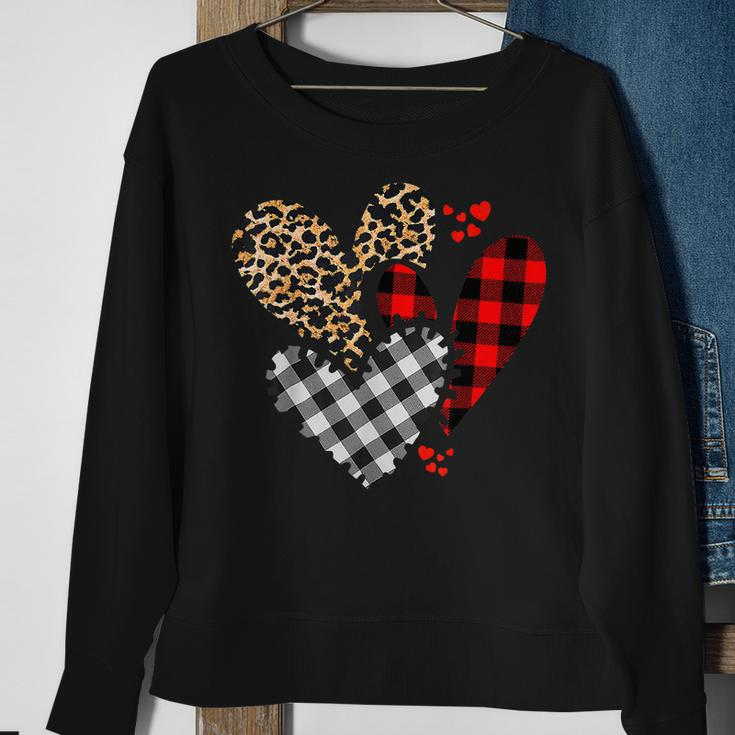 Hearts Leopard Buffalo Plaid Valentines Day 2023 Heart Love Sweatshirt Gifts for Old Women