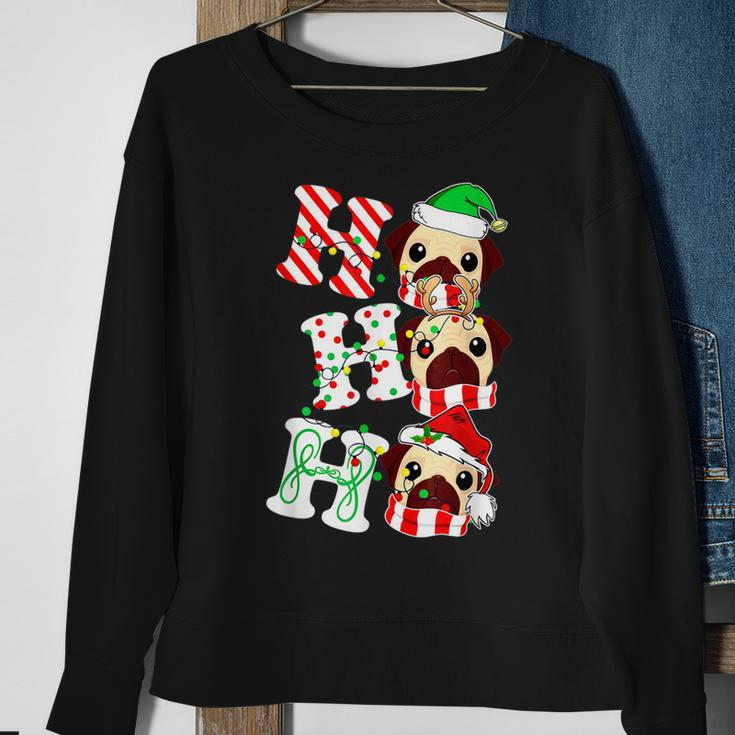 Ho Ho Ho Pug Dog Santa Hat Lights Antlers Christmas Gifts Men Women Sweatshirt Graphic Print Unisex Gifts for Old Women