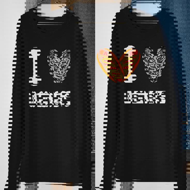 I Love Weiners Hotdogs Frankfurter Wiener Frank Sausage Bun Sweatshirt Gifts for Old Women
